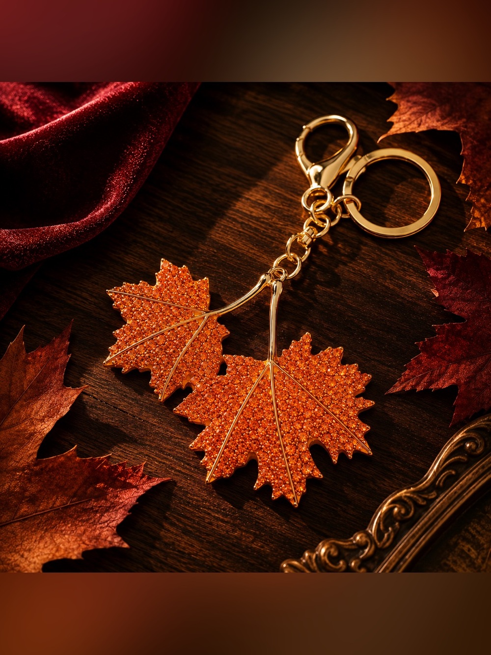 Pumpkin Spice Maple Leaf Keychain - Sparkling Fall Accessory